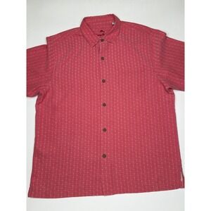 Tommy Bahama Camp Shirt Men Large Dimensional Diamond Pink 100% Silk Short Sleev